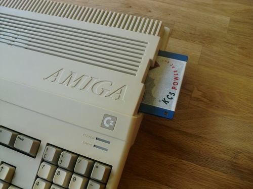 My Amiga 500 with a KCS diskette (photo by Old School Game Blog)