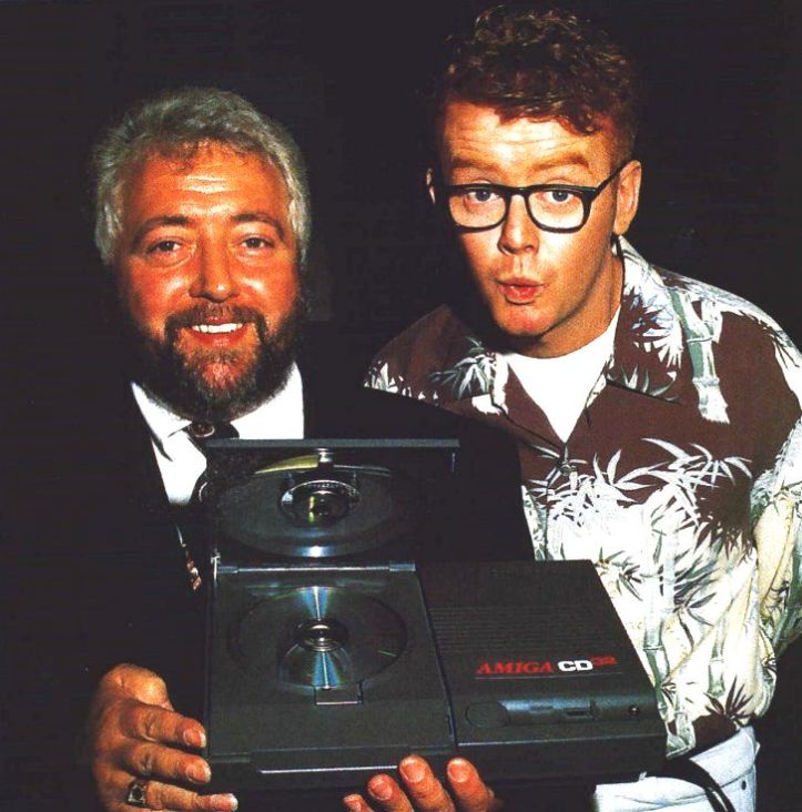 At the launch of the Amiga CD32 in 1993, David Pleasance and Chris Evans (taken from http://www.amigahistory.co.uk/celebrities.html)