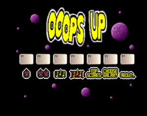 The main menu of Ooops Up (screenshot by Old School Game Blog)