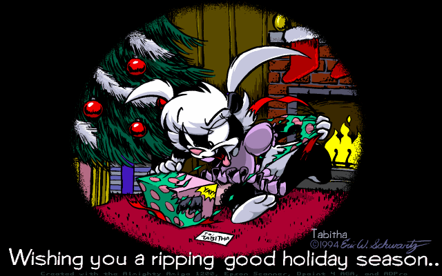 Christmas picture by the Amiga artist Eric Schwartz (taken from http://rigby-jones.net/es/art/art/Tabithax.gif)