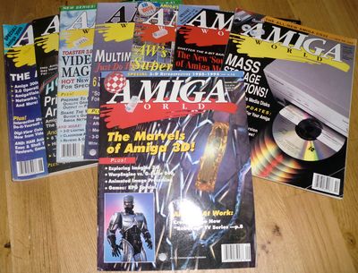 Several Amiga World issues - great reading material. (photo by Old School Game Blog)