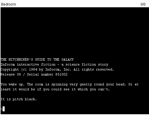 The Hitchhiker's Guide to the Galaxy by Infocom (screenshot by Old School Game Blog)