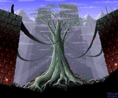 Another screenshot from the intro. Here you can see the tree I was writing about above (screenshot by Old School Game Blog).
