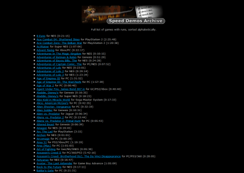 Speed Demos Archive (screenshot by Old School Game Blog)