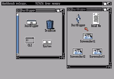 Launching Dust Digger from Workbench (screenshot by Old School Game Blog)